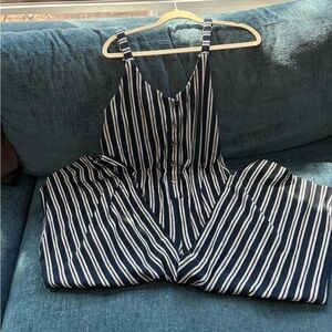 Xhilaration Navy and White Striped Wide Leg Jumpsuit